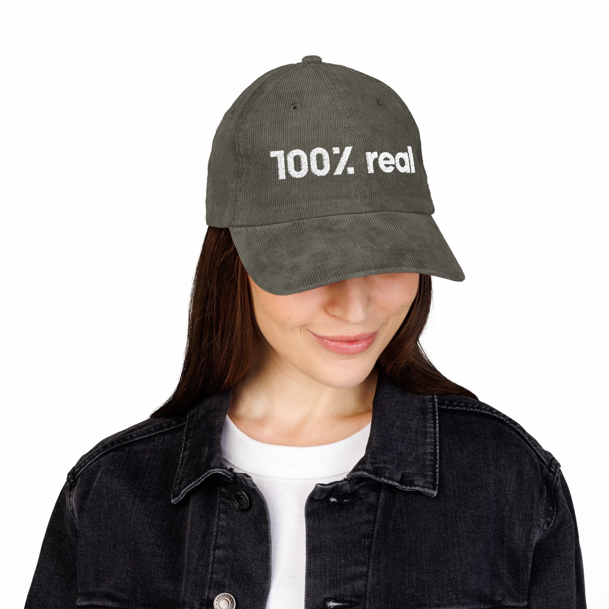 100% Real - Embroidered Corduroy Baseball Cap