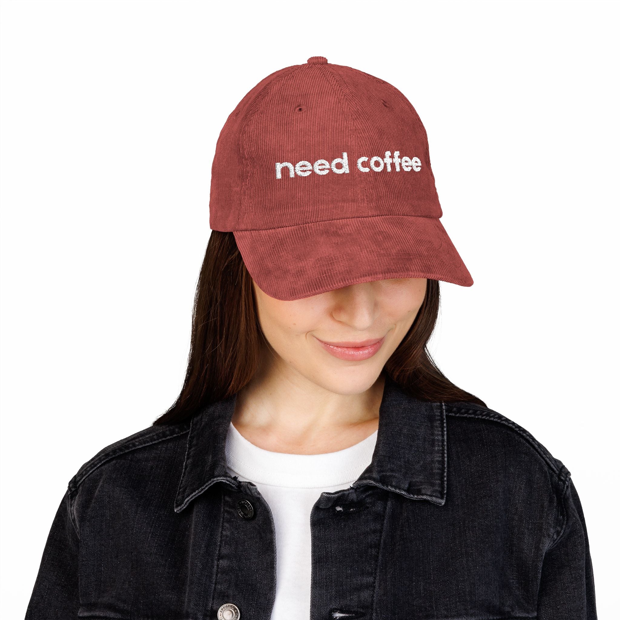 Need Coffee - Embroidered Corduroy Baseball Cap