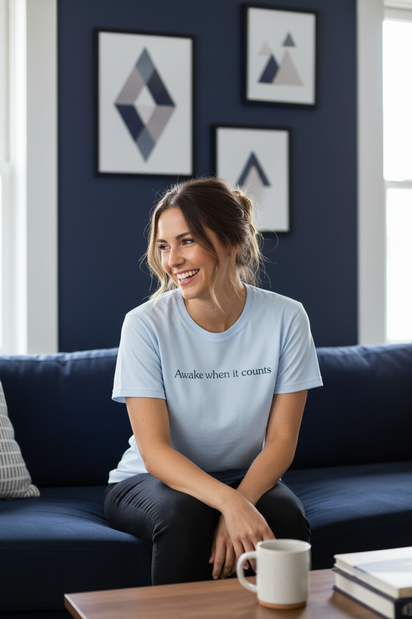 Awake when it counts tee woman lifestyle 3