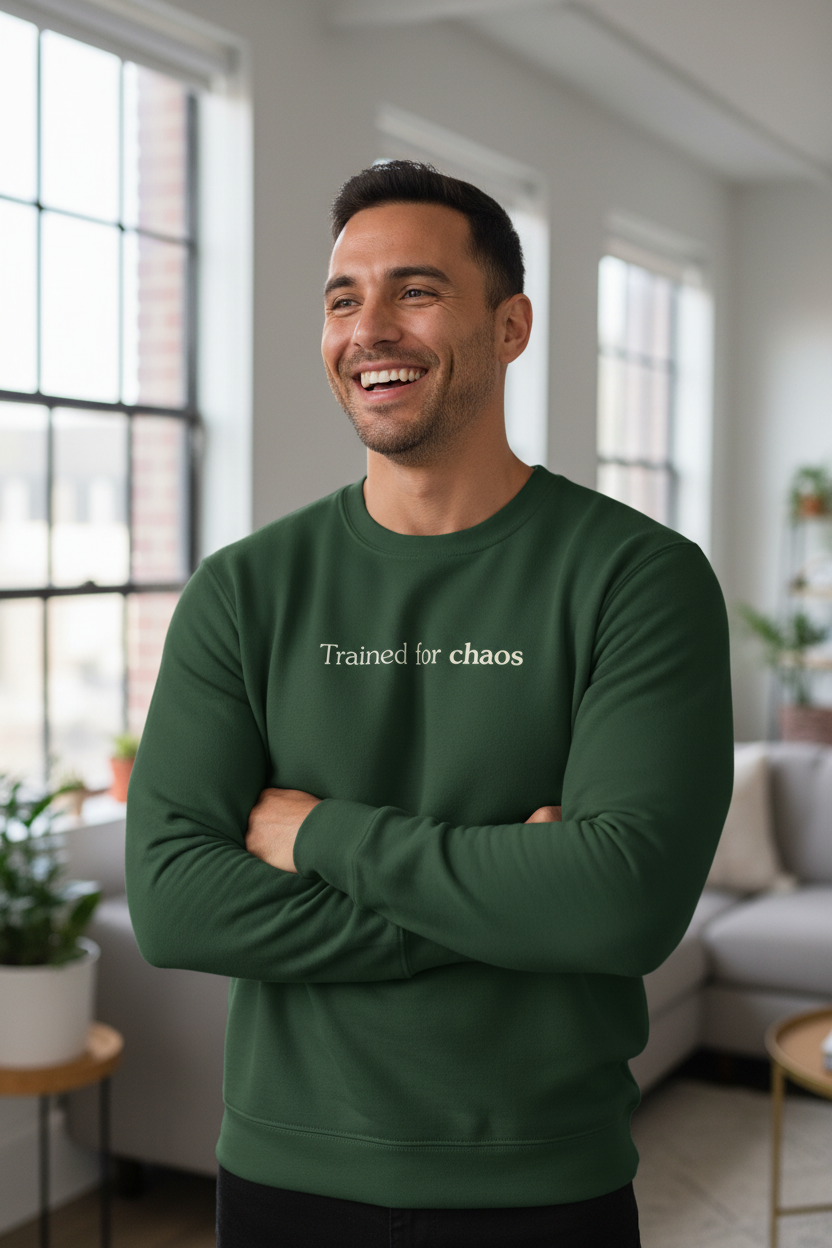 Trained for chaos sweatshirt Latino athletic man